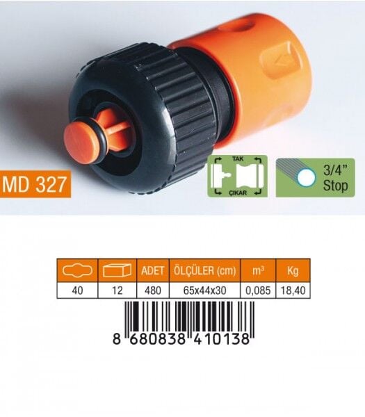 Medalyan MD 327 Hortum Adaptörü 3/4''Stoplu