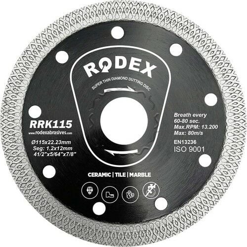 Rodex Islak & Kuru Elmas Kesme Diski 115mm (Ultra Slim - Güçlendirilmiş Form)