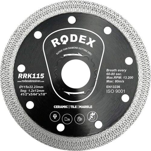 Rodex Islak & Kuru Elmas Kesme Diski 115mm (Süper Hızlı Kesim - 2X Uzun Ömür)