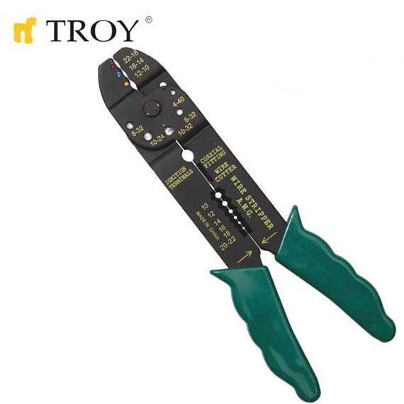 TROY 24005 Kablo Sıyırma ve Pabuç  Sıkma Pensesi 225 mm